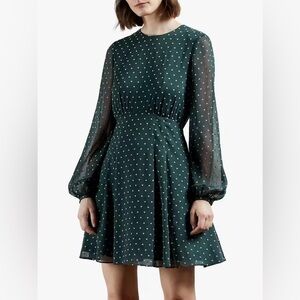 Ted Baker Kobie Long Sleeve Heart Print Mini Dress Women's Dark Green Sz 2